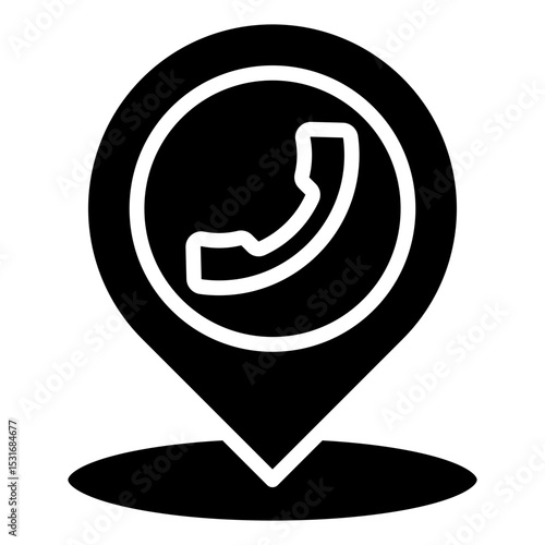Contact Location - Glyph Black Fill Silhouette icon - Map pin with a phone icon, symbolizing a business contact point or reachable location