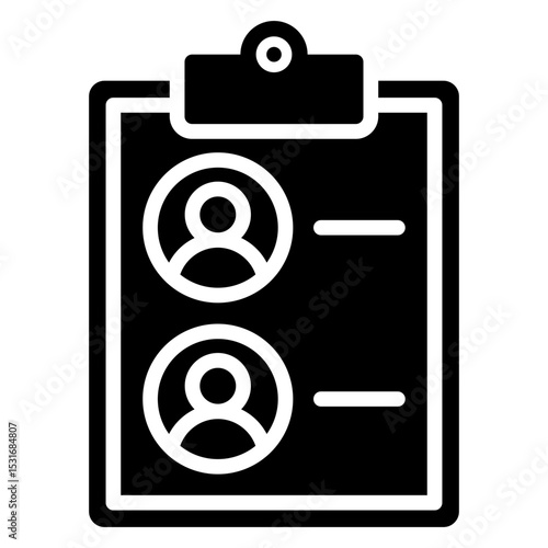 Staff Directory - Glyph Black Fill Silhouette icon - Clipboard with user profiles, representing team list or internal directory