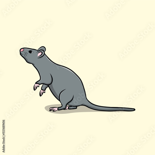 Illustration of a gray rat standing on its hind legs