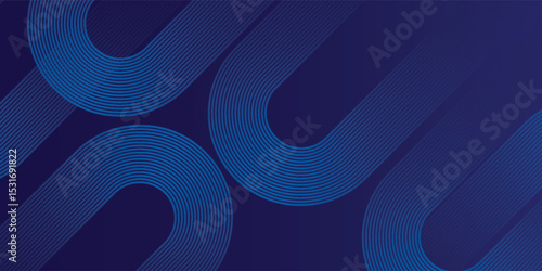 Blue abstract background with blue glowing diagonal rounded lines. Modern shiny geometric lines pattern.
