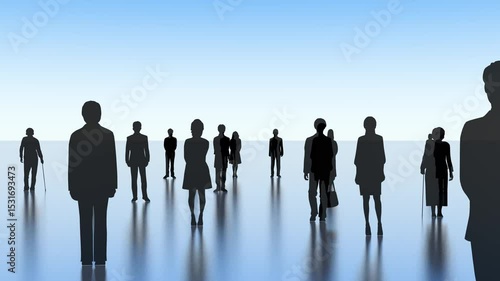 人々の黒いシルエット　フェイクニュース　不安　3Dイラストレーション