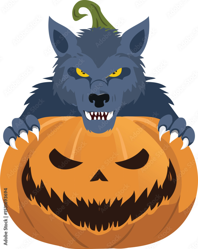 Fototapeta premium pumpkin werewolf halloween isolated