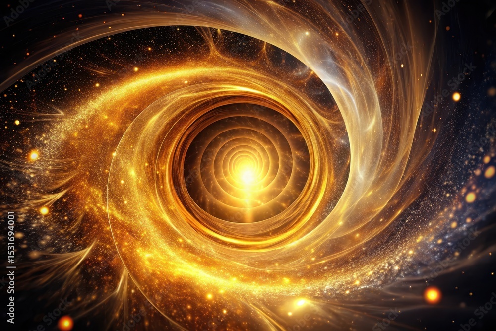 Obraz premium Golden Spiral Vortex of Light and Energy, a Celestial Dance of Shimmering Particles and Radiant Glow, Beckoning Towards an Unknown Destination