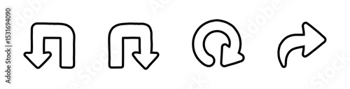 Assorted Hand Drawn Arrow Directional Shapes Indicating Reversal and Redirecting