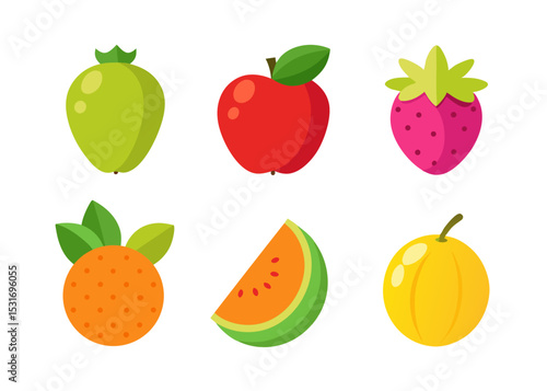 Wallpaper Mural Flat design fruit icons set apple strawberry watermelon orange and guava Torontodigital.ca