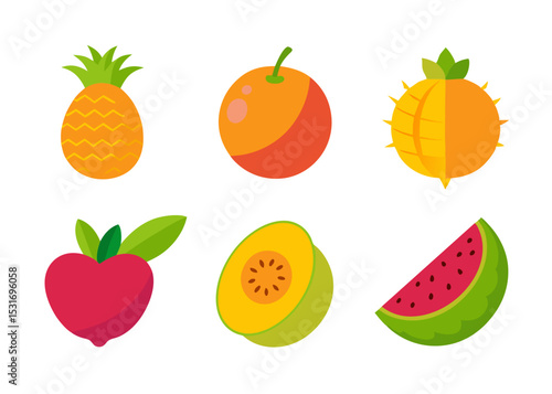 Six colorful flat lay fruit icons