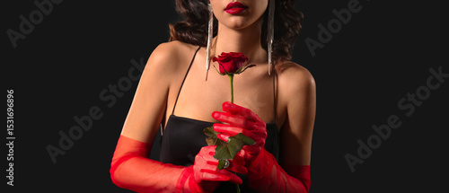 Elegant woman wearing red g...