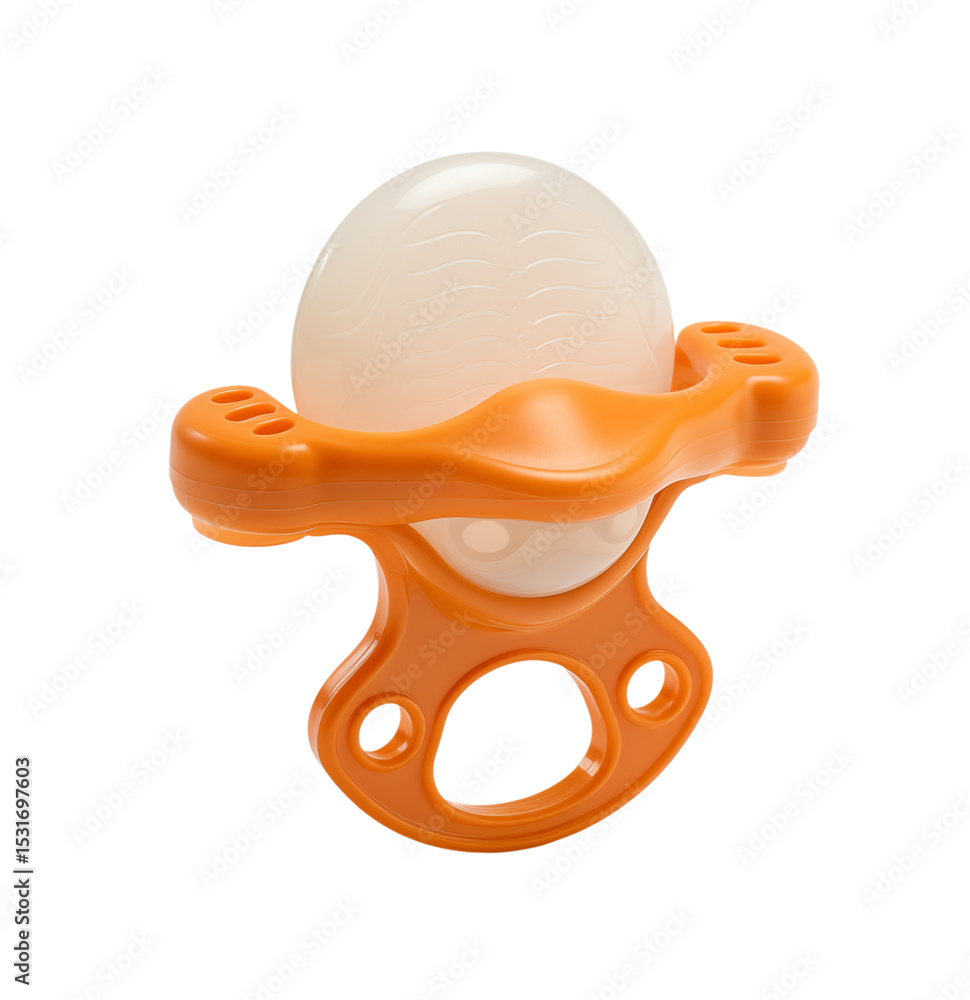 Fototapeta premium Baby Teether: Orange Silicone Soother with Round Head on transparent background png