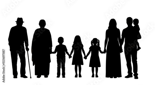 Silhouette of a multigenerational family holding hands