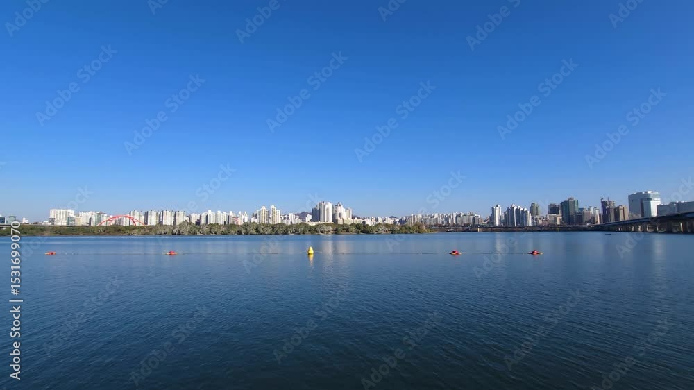 Seoul City Skyline with Hangang River and Clear Blue Sky Seoul City Skyline with Hangang River and Clear Blue Sky