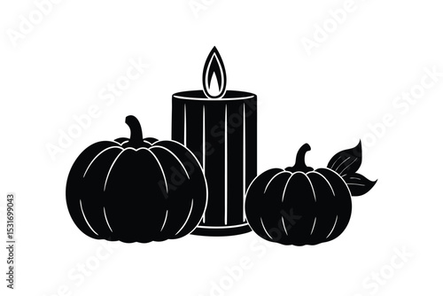 Seasonal candles and pumpkins in warm flat lay vector art illustration