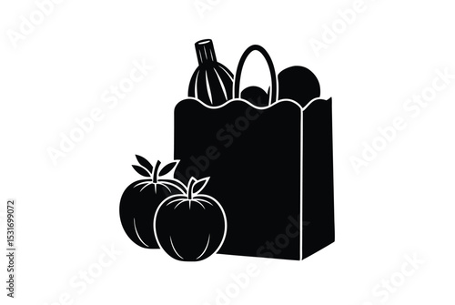 Seasonal produce and grocery bag in autumn theme vector art illustration