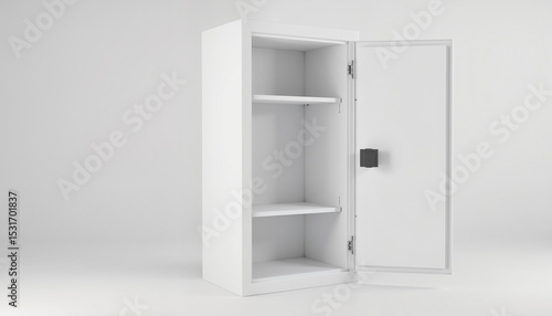 Empty white cabinet with open door