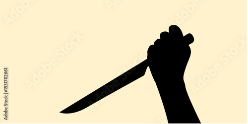 Silhouette of hand holding knife on back concept. Icon of gesture people grab sharp object. Vector illustration.	