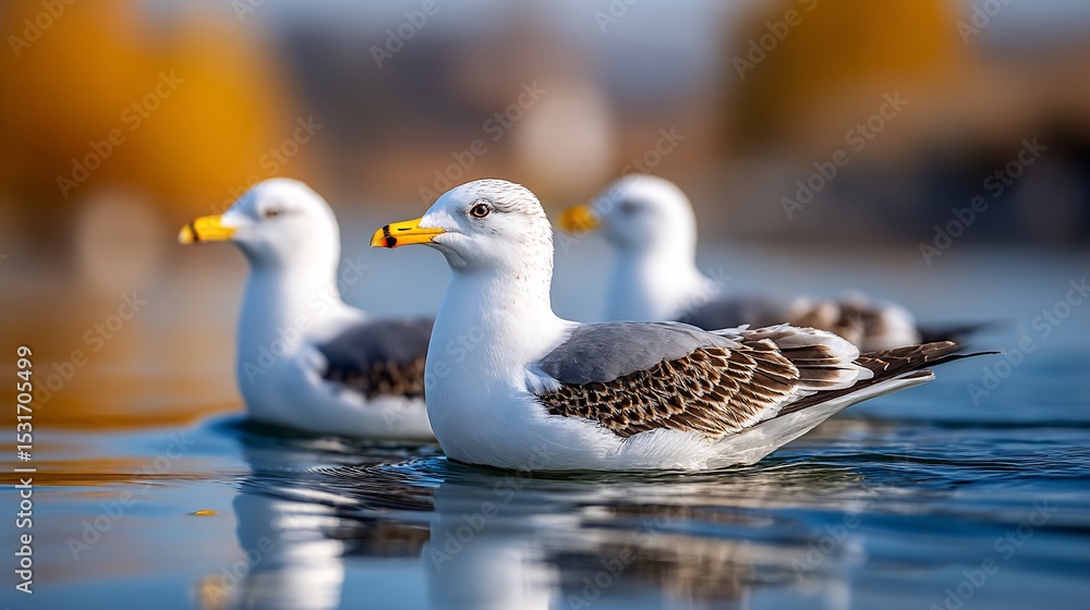 Obraz premium Gulls resting serenely on tranquil waters