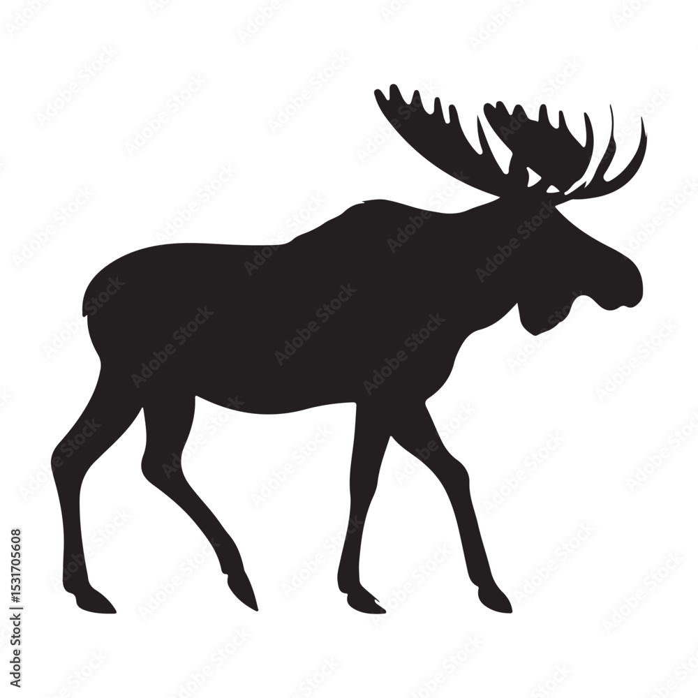 Fototapeta premium Isolated black moose silhouette vector illustration design for print and digital use cases design