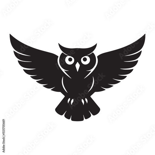 Black owl flying vector illustration nocturnal bird silhouette design graphic animal bird of prey wildlife art