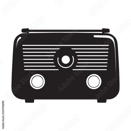 Vintage radio icon black and white vector illustration retro radio receiver antique radio broadcasting device