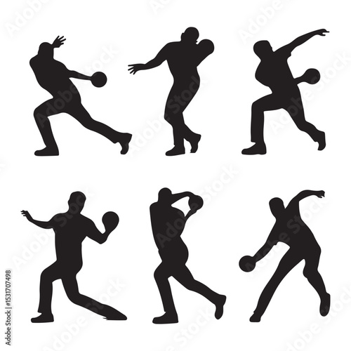 Bowling silhouettes vector set of bowler throwing ball for sport activity and recreation graphic design element
