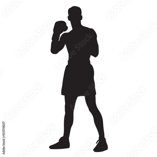 Boxing silhouette vector illustration of a boxer in fighting stance ready to punch and defend himself