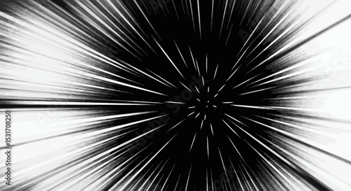 Abstract speed lines background in black and white, radial zoom effect
