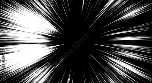 Monochrome radial speed lines background, dynamic zoom effect for comic book, and game asset
