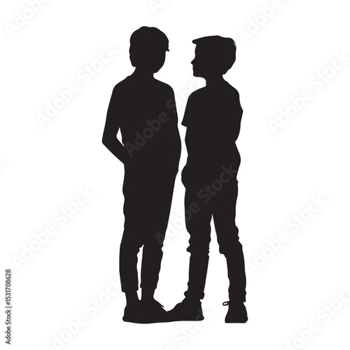 Silhouette of two boys standing together vector illustration stock image for graphic design projects