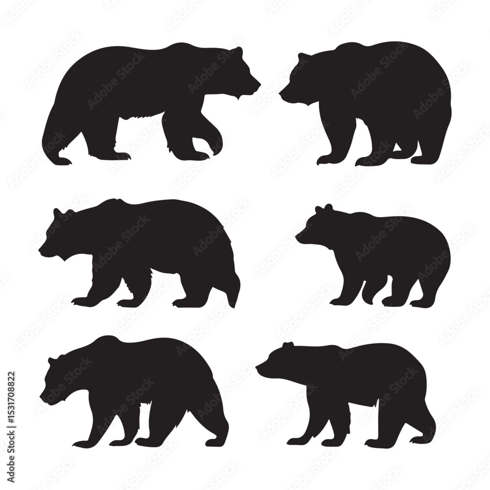 Fototapeta premium Bear silhouette vector graphic illustration set for wildlife animal design and logo template collection