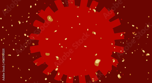 Abstract red geometric background with gold particles adding vibrant texture