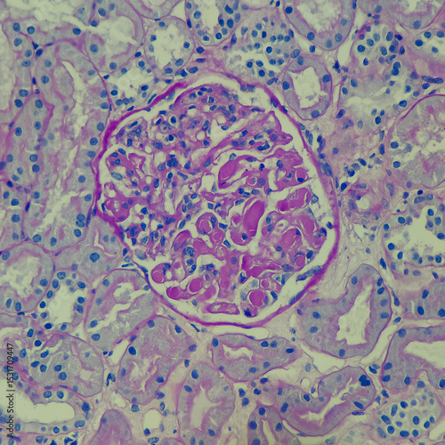 Fotografi Camera photo of lupus nephritis, showing glomeruli with wire loop and hyaline th