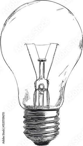Vintage sketch of a classic incandescent light bulb drawing. Vector illustration