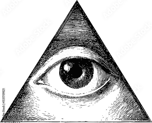 All-seeing eye in a triangle with detailed line art. Vector illustration in sketch style