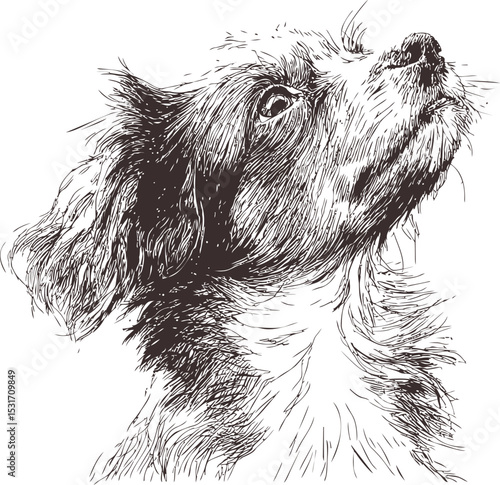 Wallpaper Mural Detailed sketch of a dog looking upward in black and white. Vector illustration Torontodigital.ca