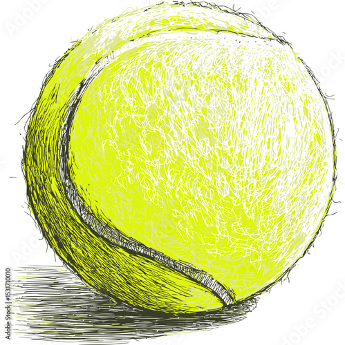 Illustration of a yellow and white tennis ball with detailed texture. Vector illustration