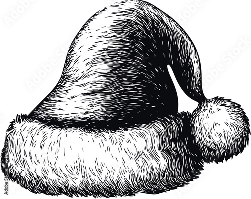 Sketch of a santa claus hat with fluffy texture in black and white. Vector illustration