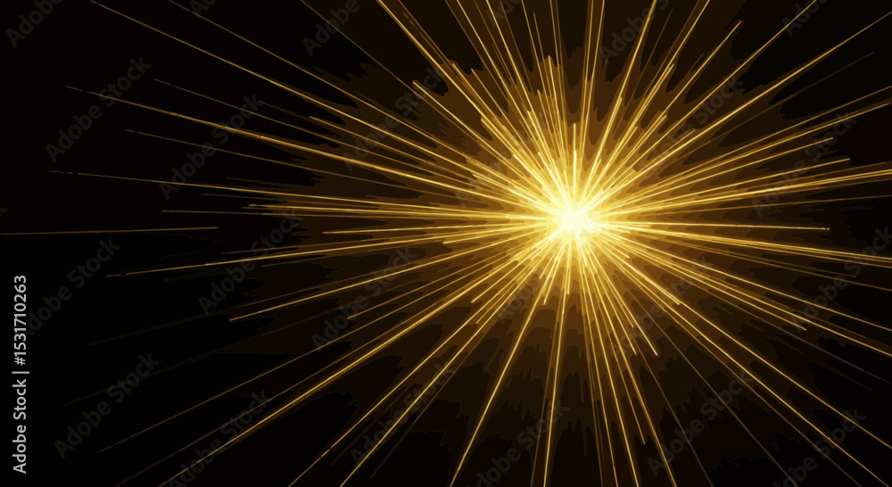 Obraz premium Golden light burst on black background illuminates the space with radiant energy