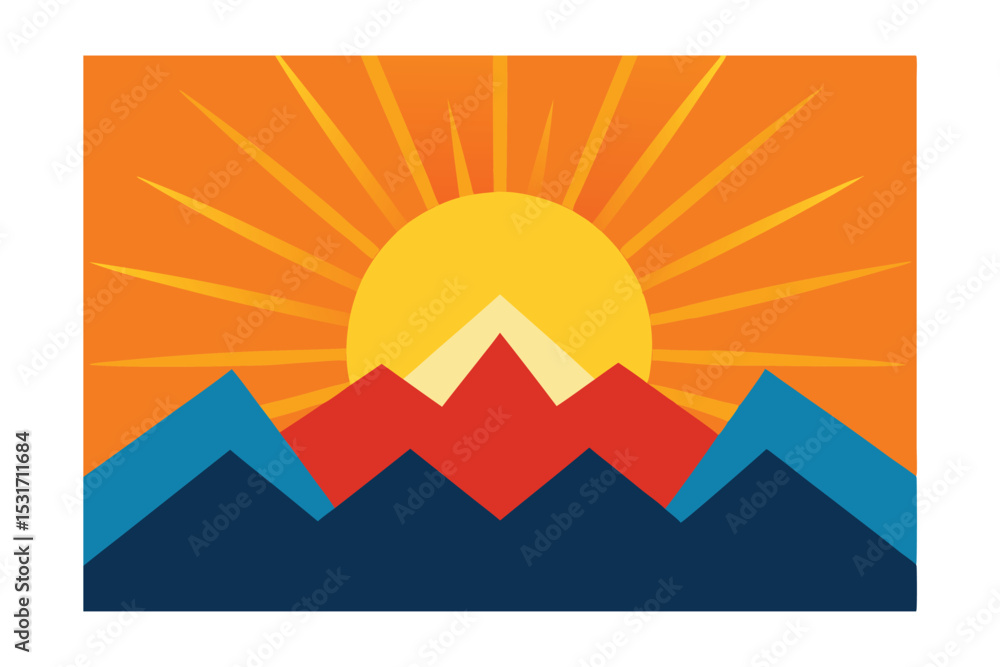 Naklejka premium Bright Summer Sun Peeking Over Mountains