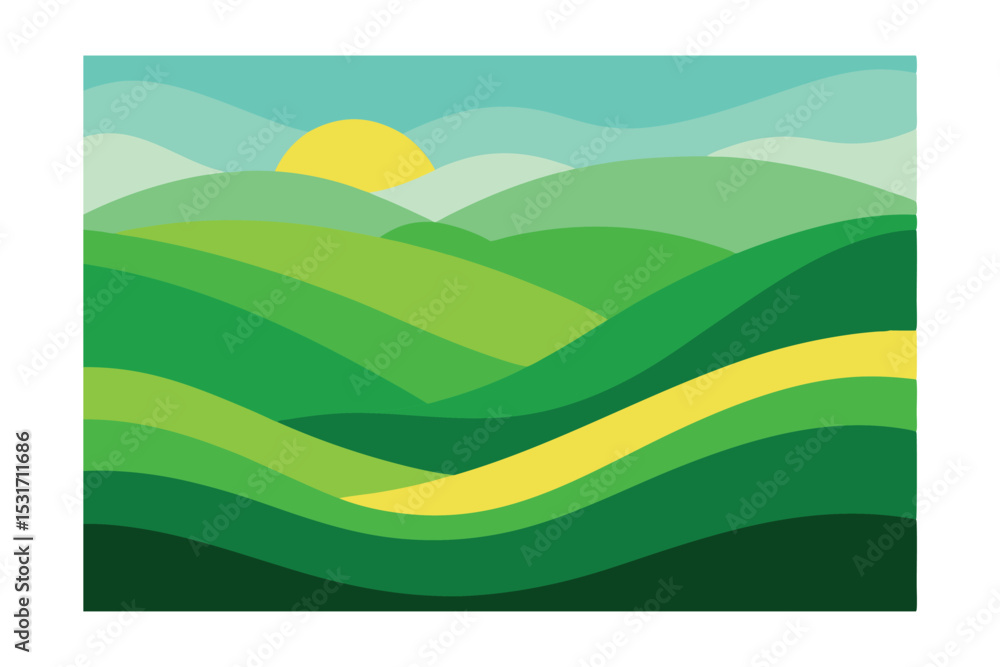 Obraz premium Bright Scenic Poster with Layered Green Hills 