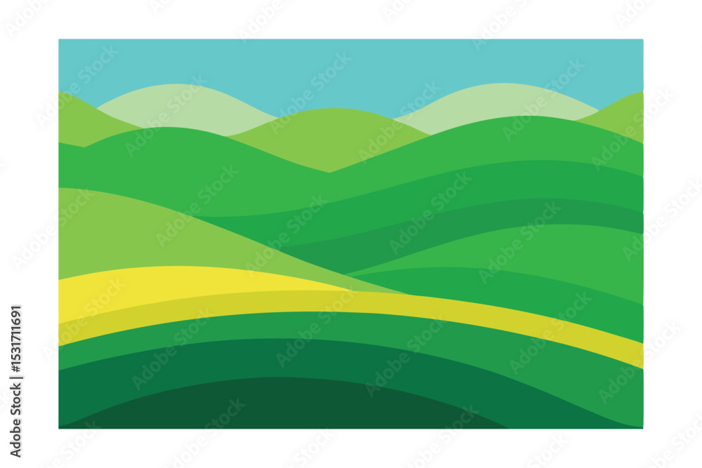 Obraz premium Bright Scenic Poster with Layered Green Hills 