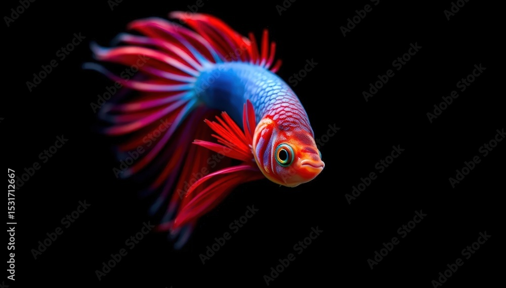 a vibrant red and blue Betta fish with flowing fins a vibrant red and blue Betta fish with flowing fins
