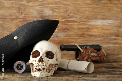 Human skull with pirate hat...