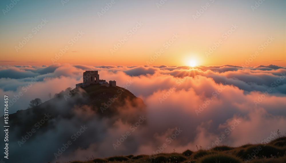 Fototapeta premium Sunrise over mountain peak with clouds