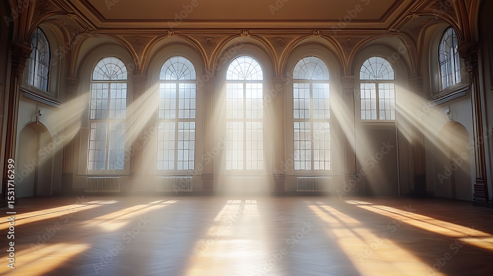 Sunlight Streaming Through Windows in Empty Room Sunlight Streaming Through Windows in Empty Room