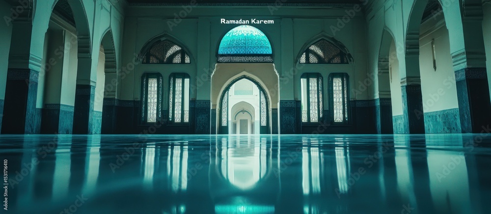 Obraz premium Mosque Interior Reflection, Ramadan, Teal Floor