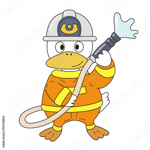 ホースを持ったアヒルの消防士