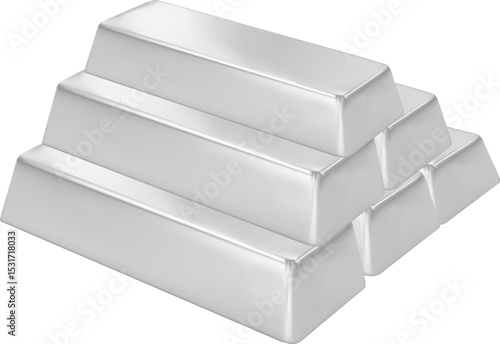 Many shining silver bars isolated  platinum ingot. An bar of a noble precious metal.