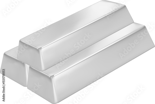 Many shining silver bars isolated  platinum ingot. An bar of a noble precious metal.