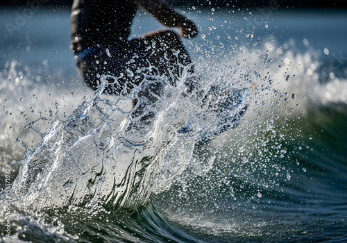 Extreme close-up of water droplets from wakeboarding