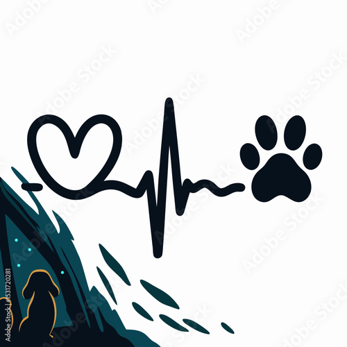 Heart Beat Paw Print Dog Lover Graphic Design