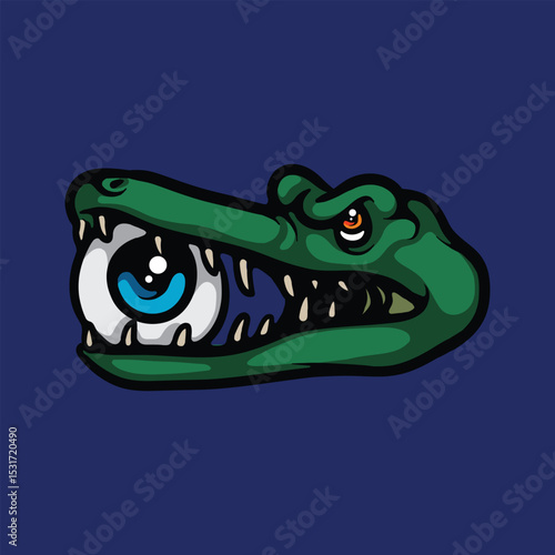 Aligator biting an eye cartoon vector illustration
